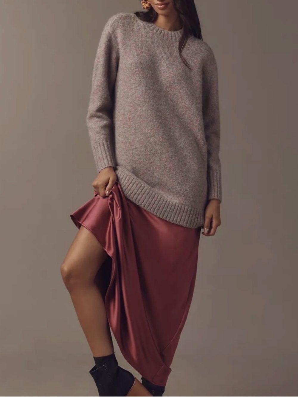 Anthropologie Twofer Sweater Slip Midi Dress Long Sleeve Pink Burgundy Small NWT - Picture 12 of 12